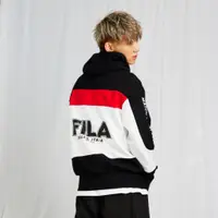 在飛比找蝦皮購物優惠-FILA #幻遊世界 中性款 長袖撞色連帽T恤 休閒帽T 黑