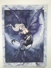 AMY BROWN NEW & MINT FAIRY POSTCARD/MINI ART PRINT Crescent PURPLE MOON Faerie