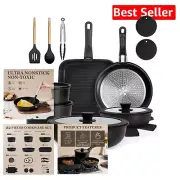 22-Piece Nonstick Induction Cookware Set with Detachable Handles & Utensils