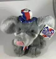 Plush Grey Elephant Election Collection RWB Hat & Ribbon No Sound 1996 Vintage