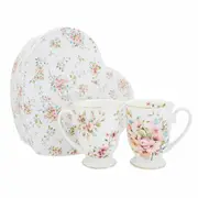 Elegant Kitchen Tea Coffee Peach Blossom White Mugs Cups Set 2