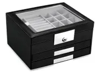 在飛比找Yahoo!奇摩拍賣優惠-15357A 日本製 限量品 黑色透明蓋飾品盒展示櫃三層抽屜