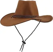 [Minkissy] Summer Casual Cowboy Hat Men Women Western Style Big Brim Sunshade Comfortable Polyester Fashion Khaki