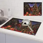 Christmas Cheer Dish Drying Mats for Kitchen Counter, Absorbent Microfiber Kitchen Dishes Drainer Mat Large Dish Drying Pad with Hook Coffee Mat Kitchen Accessories 18x24 Inch