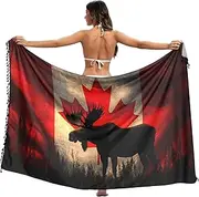 [XYMZR] Moose Canada Flag Grass Women's Sarong Swimsuit Coverups Chiffon Bikini Wraps Skirt with Tassels L