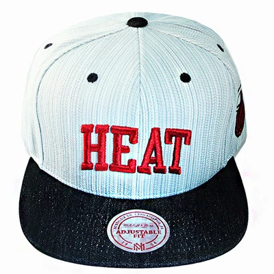 Mitchell & Ness NBA Miami Heats Snapback Hat Denim Blue Side Patch stripe Cap
