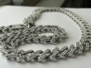 Fifth Avenue Cuban Link Chain White Gold Round Cut Rhinestone Necklace 22 Inch
