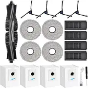 Replacement Accessories Set for Ecovacs Deebot X2 Omni / X2 / X2 Pro / DEX86 Robot Vacuums, 1 Main Brush, 4 Side Brushes, 4 Filters, 4 Mop Cloth, 4 Dust Bags，1 Cleaning Brush