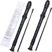 2 PCS 8 Hole Soprano Recorder with Flute Cleaning Stick & Instruction Manual, 8-Hole Flute for Student School, German Style C Key Soprano Recorder Instrument, Beginner Soprano Flute (Black)
