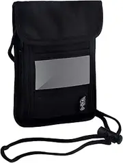[BRISKORE] Neck Pouch Unisex Travel Wallet with RFID Protection Waterproof Passport Bag Organiser for Men Women Children Boys Girls Maximum Security for Smartphone Travel Documents PVC Black, Black,