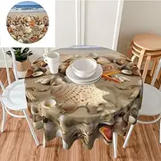Tablecloth Round Table Cloth 60 Inch Beach Shells Table Cloths Washable Wrinkle Free Table Cover for Kitchen Waterproof Decorative Fabric for Camping Picnic