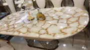 4'x2' White Agate Stone Dining Table, Counter Top Table, Hallway Furniture Deco