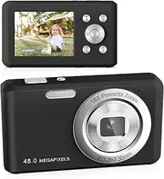Digital Camera, Compact Camera FHD 1080P with 32GB Card, 48MP Camera with 2.4" Display and 16X Digital Zoom for Beginners, Teenagers (Black)