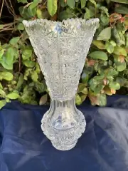 CZECH BOHEMIA HAND CUT QUEEN LACE CRYSTAL ROUND VASE 8" MINT NIB
