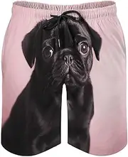 [RKJVB] Mens Swim Trunks with Mesh Lining Cute Black Pug Beach Shorts Quick Dry Drawstring Board Shorts with Pocket