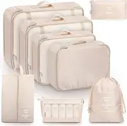 Moslyn 8 PCS Packing Cubes for Suitcases, Travel Luggage Packing Organizers Set with Shoe Bag, Clothes Storage Bag Travel Essentials for Carry on (Beige)
