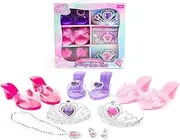 1Set Girls Dress up Shoes, Princess Dress up Accessories of Crowns Necklaces Earrings, Funny Role-Play Set Wearable Gifts for Kids Girls