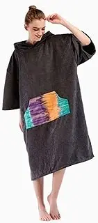 Hooded Changing Robe, Towel Poncho, Light Weight Microfiber, Surf Wetsuit Changing with Pocket Beach Surfing Swimming Robe. (Color : Black, Size : One Size)