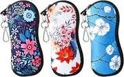 [Konohan] 3 Pack Sunglasses Soft Case Neoprene Zipper Glasses Case Light Portable Eyeglass Holder Case Safety Pouch Box with Belt Clip for Women Girls, Classic Colors, 16.5 x 8 cm/ 6.5 x 3.15 inches