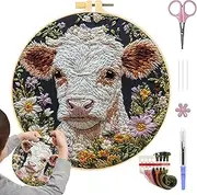 Beginner Embroidery Kit | Cute Cow Easy Stitches Kits for Beginners | Includes Embroidery Hoop, Cloth, Needles, Instruction, Threads, Handmade Carft Supplies