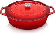 vancasso Enameled Cast Iron Dutch Oven, 9.3 Quart Dutch Oven Pot with Lid, Oval Dutch Oven Cast Iron Pot with Non Stick Enamel Coating for Bread Baking, Red