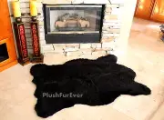 Black Cali Bear 3' x 5' Black Fluffy Rug