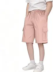 [Generic] School Jogging Pants Waist Pockets Solid Color Casual Short Pants Pockets Cargo Shorts Clothes 18 Months