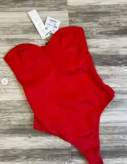 Zara Red Satin Effect Bustier Bodysuit MEDIUM Straps/Strapless NWT