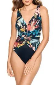 Miraclesuit 6553169 Plumeria Charmer One Piece Swimsuit SZ 16 Black Multi $196