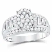 10kt White Gold Diamond Oval Cluster Bridal Wedding Engagement Ring 1 Ctw