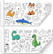 MYLEUS 2 PCS 118x11.8 Inch Coloring Paper Roll for Kids,Sticky Drawing Paper Roll, DIY Drawing Color Filling Paper, Educational Toys for Kids, Birthday Christmas Party(Animal & Dinosaurs)