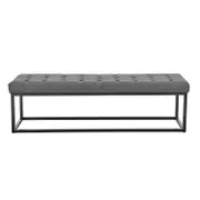 Cameron Button-Tufted Upholstered Bench with Metal Legs -Dark Grey