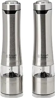 Russell Hobbs RHPK4000 Salt And Pepper Mills, Electric Grinders, One Touch Operation, Brushed Silver