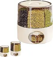Transparent Rice Container with Drawers, 6 Grid 360° Rotating Kitchen Rice Bucket, One Click Output Rice Dispenser, Rotating Dry Food Dispenser for Storing Rice, Beans and Red Bean (White,Mini)