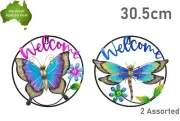 2pcs 30.5cm WELCOME BUTTERFLY DRAGONFLY METAL WALL ART Home Decor Hang Xmas Gift