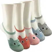 [Fuzzy Cactus] Pack of 5 Cat Socks for Women UK Size 2-7 Kitten Cats Novelty Socks, Multicolour, 2-7