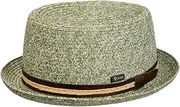 [Lipodo] Carignano Pork Pie Straw Hat - Hat (54-61 cm) - Italian Flair - Summer Hat with Leather Strap - Men - Spring/Summer, Green, X-Large