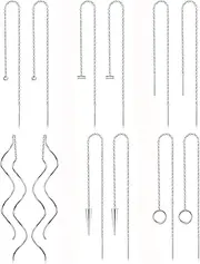 [Kakonia] 6 Pairs Stainless Steel Chain Tassel Earrings for Women Lightweight Wave Threader Ball Dangle Drop Minimalist Chain Earrings Set