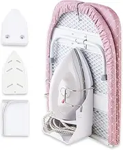 Foldable Ironing Board, 13"x35" Folding Tabletop Small Ironing Board with Iron Holder Space-Saving Pink