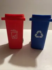 Recycle Trash Can Bin Blue Red Pen Holder Office Prop Funny Novelty Cake Topper