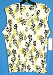 NWT NINETY WOMAN Ivory/Multi Floral CRINKLED KNIT Sleeveless TANK TOP Sz 2XL