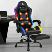 ALFORDSON Gaming Chair Office Massage 12 RGB LED PU Leather Black