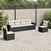 6 Piece Garden Sofa Set Black Poly Rattan Patio Furniture with Cushions | Outdoor Modular Seats for Terrace, Porch & Balcony