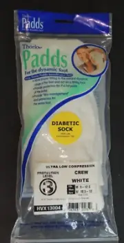 Thorlo Padds Diabetic Socks Unisex White Crew Ultra Low Compression