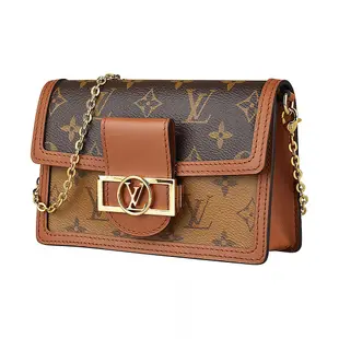 LV M68746 DAUPHINE花紋LOGO Monogram Reverse帆布鏈帶斜背包(棕)