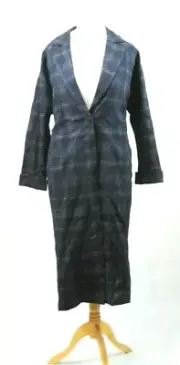Asos Long Oversized Trench Check Navy Coat Size 14 uk CR009 FF 13