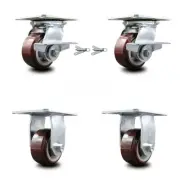 4 Inch Polyurethane Caster Set 2 Brakes/Swivel Locks and 2 Rigid Service Caster