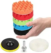 [3 Inch] Car Foam Drill Polishing Pad Kit, 8PCS Buffing and Polishing Pad Kit Including Sponge Buffing Pads Foam Polish Pads Drill Adapter Wax Buffer Polisher Attachment for Drill (3Inch-8PCS)