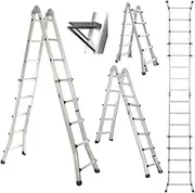 Bullet 5.1m Folding Aluminium Multipurpose Ladder, w/Workshelf Platform, Spring Assisted Rapid Safety Lock Adjusters