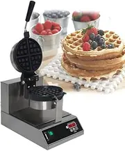 Double Belgian Waffle Maker Commercial Round Waffle Maker Machine 180° Waffle Maker Flip Double-Sided Uniform Heating LED Digital Display Temperature And Time Control For Fluffy Golden Waffles